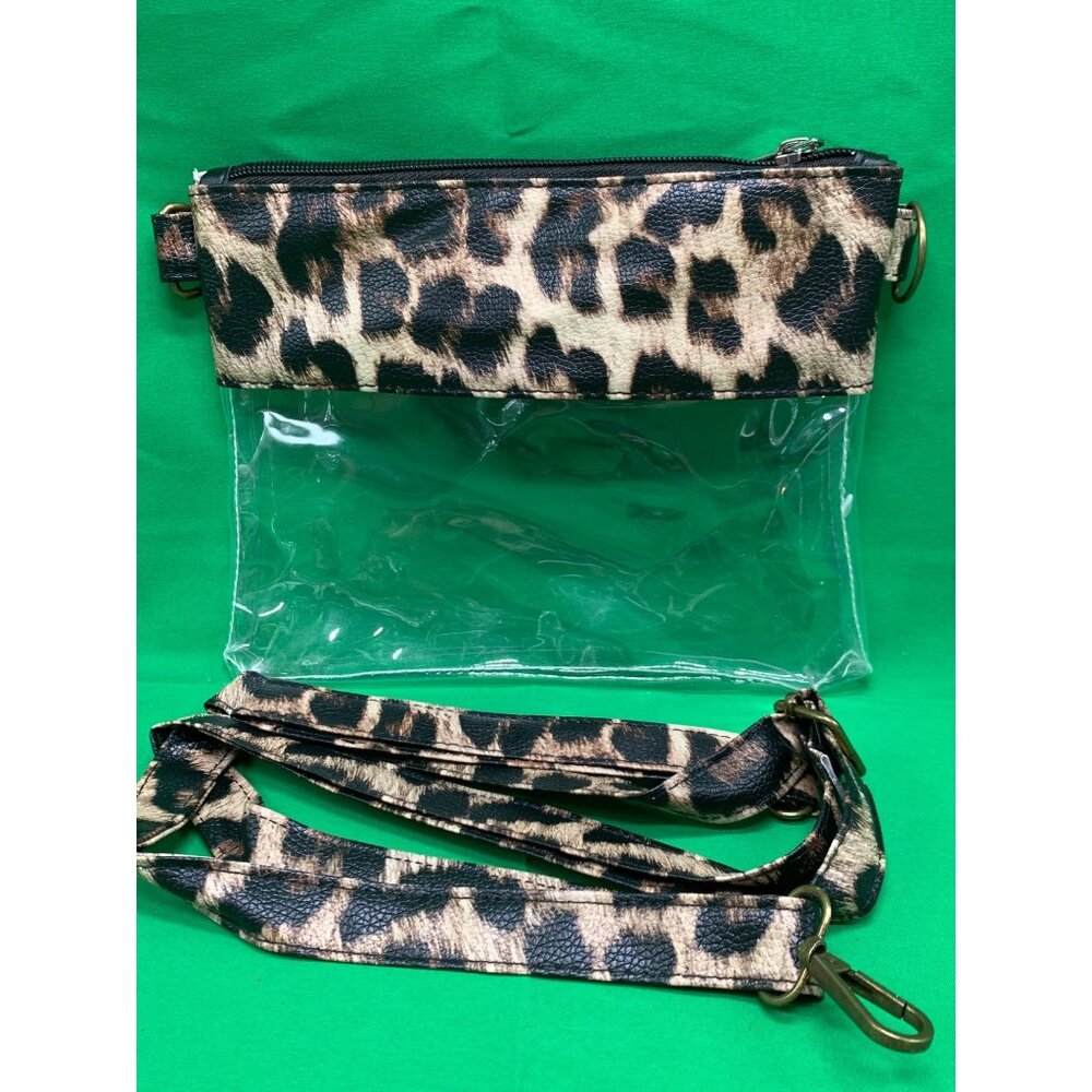 Plastic Leopard Crossbody Wristlet Purse Zip Closure 9"x7"